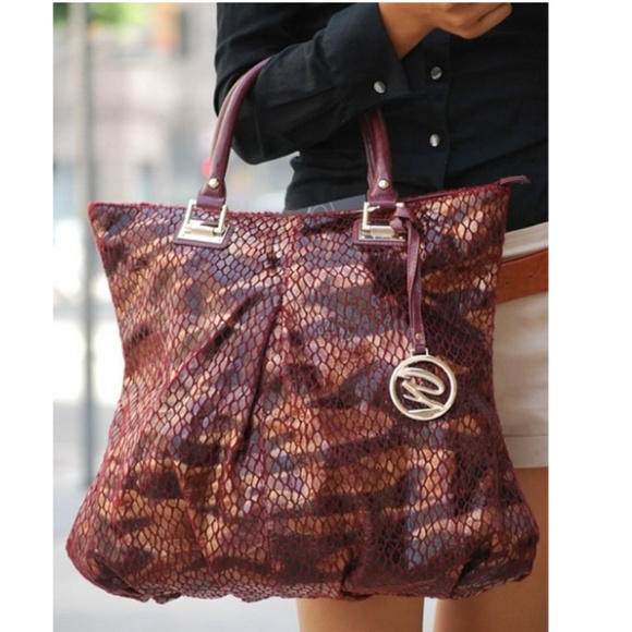 Galian Snakeskin Python Print Handbag Burgundy Bag - Picture 1 of 8